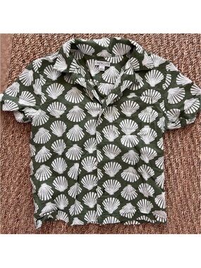 Crewcuts Olive Green Shell-Print Short-Sleeve Button-Down